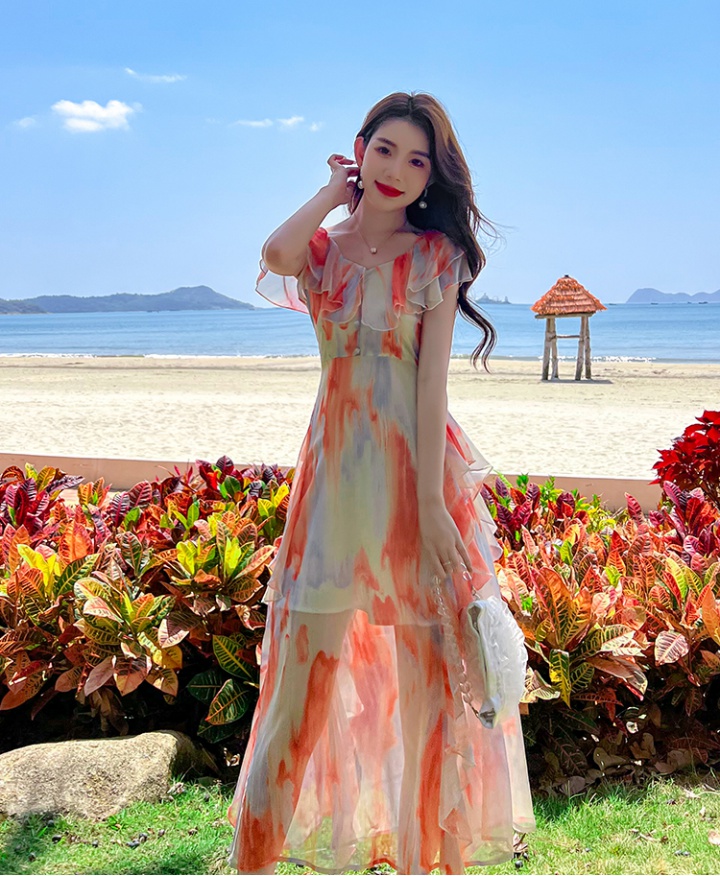 Beautiful chiffon tie dye seaside irregular dress