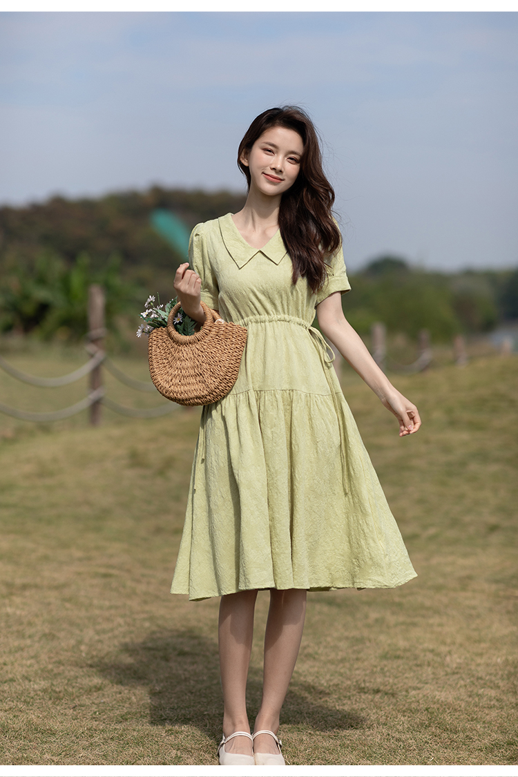 Drawstring Korean style pinched waist dress for women