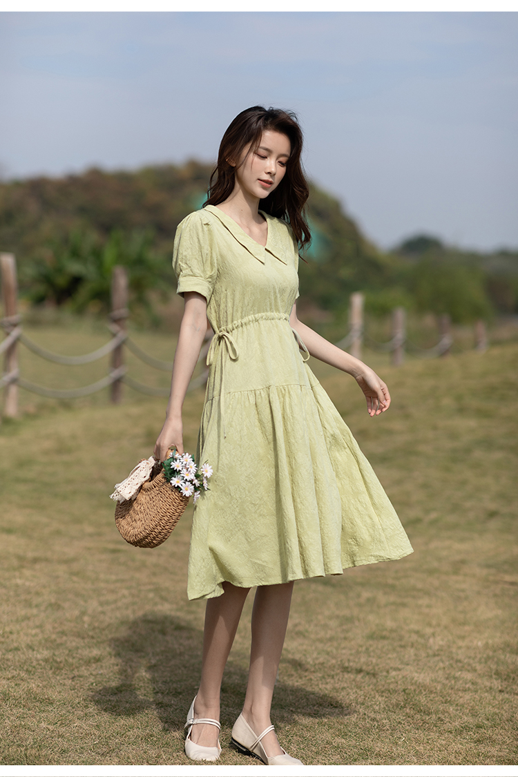 Drawstring Korean style pinched waist dress for women