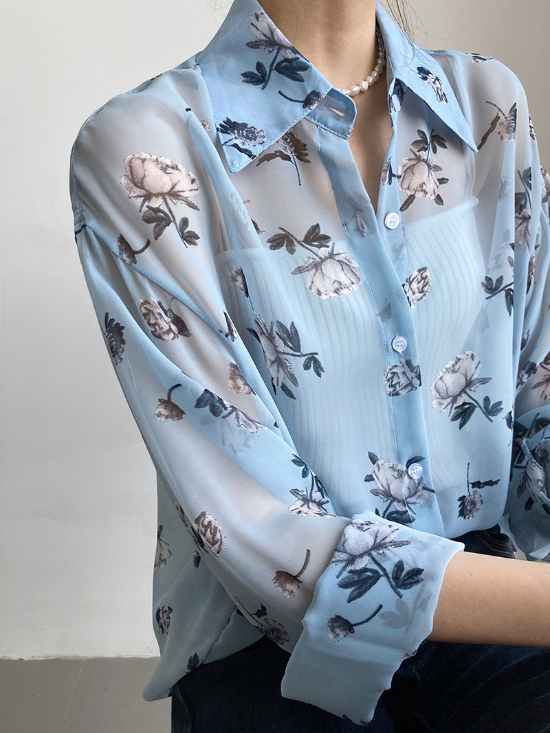 Chiffon printing long sleeve summer shirt for women
