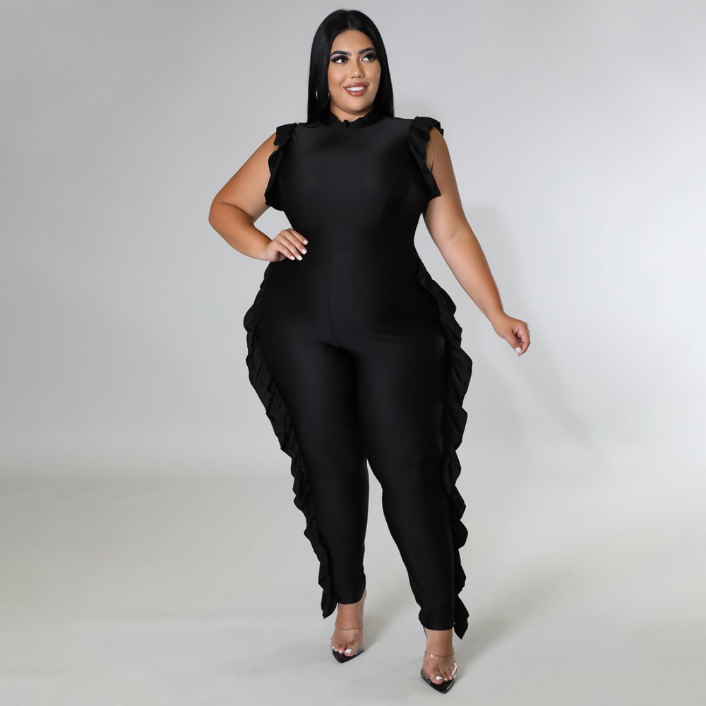 Sexy sleeveless European style large yard wood ear jumpsuit