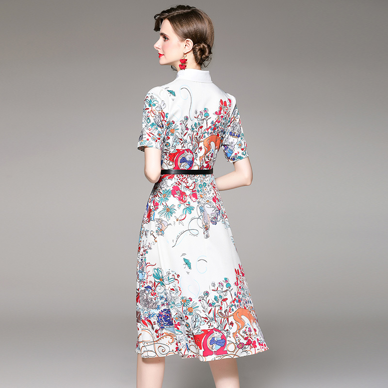 Pinched waist fashion all-match printing dress