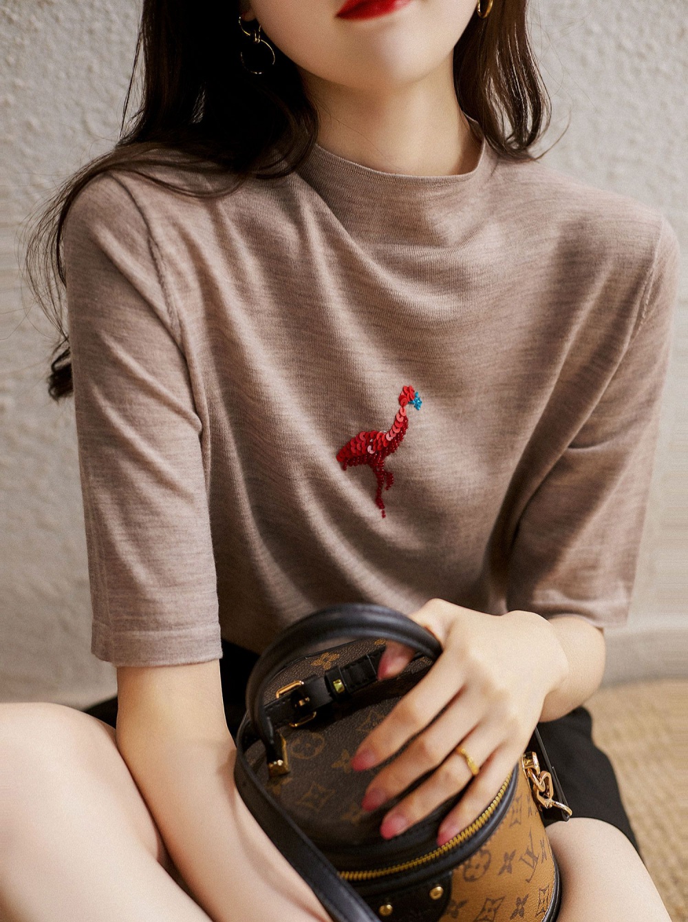 Embroidery thin tops short sleeve summer sweater for women