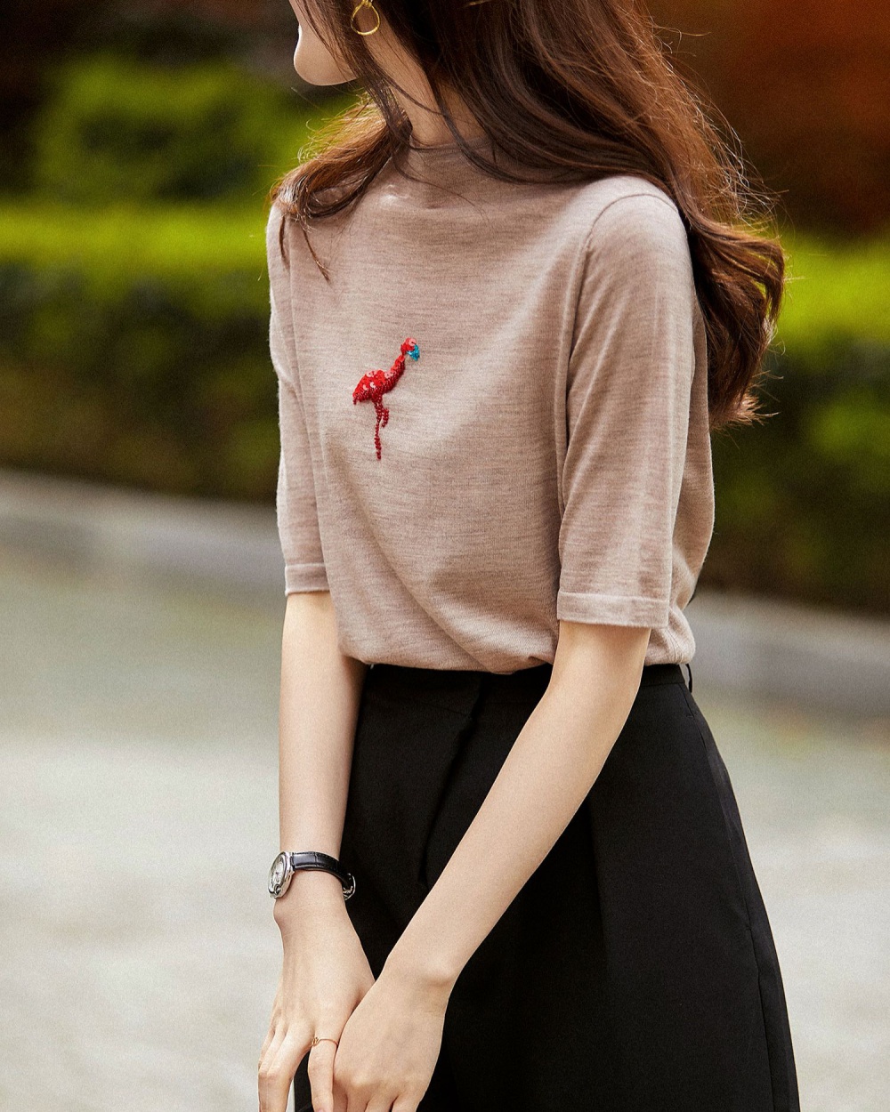 Embroidery thin tops short sleeve summer sweater for women