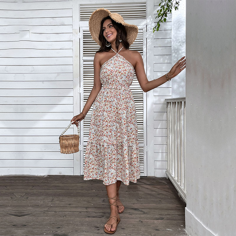 Sandy beach halter dress summer floral strap dress