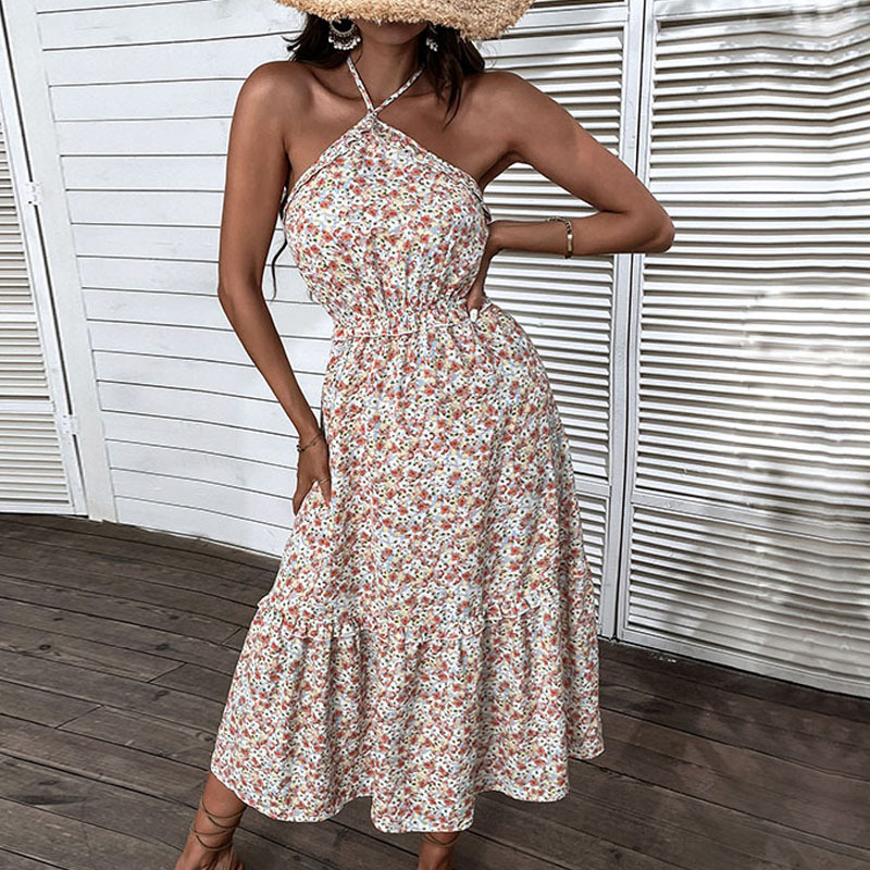 Sandy beach halter dress summer floral strap dress