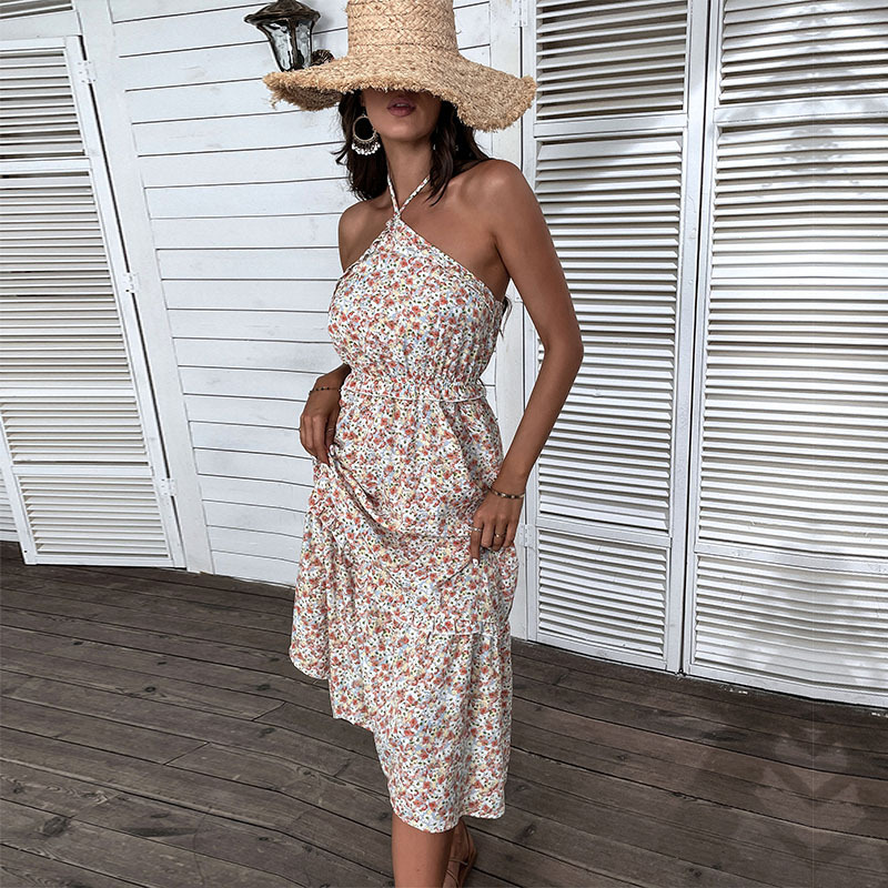 Sandy beach halter dress summer floral strap dress