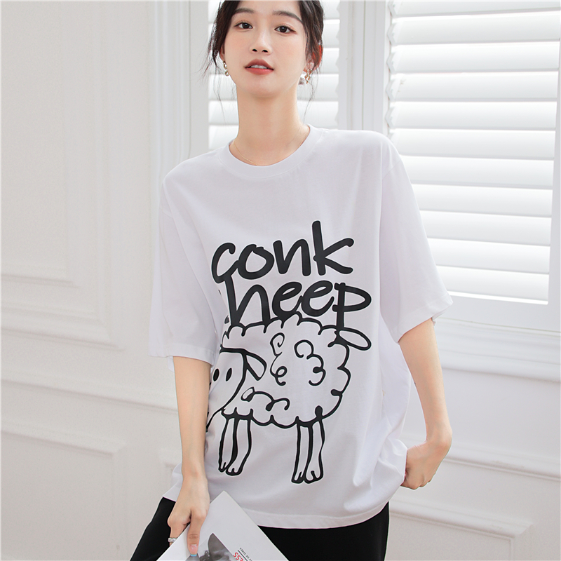 Cartoon Casual pure cotton couples summer bottoming T-shirt