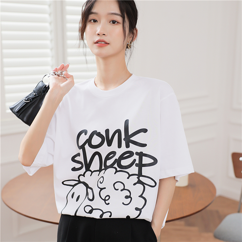 Cartoon Casual pure cotton couples summer bottoming T-shirt