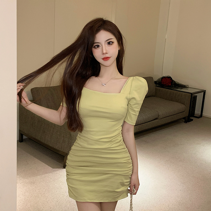 Package hip fold Korean style T-back halter summer dress