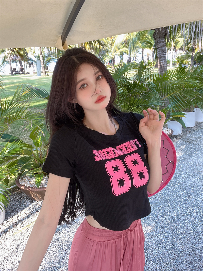 Irregular short T-shirt Korean style tops for women