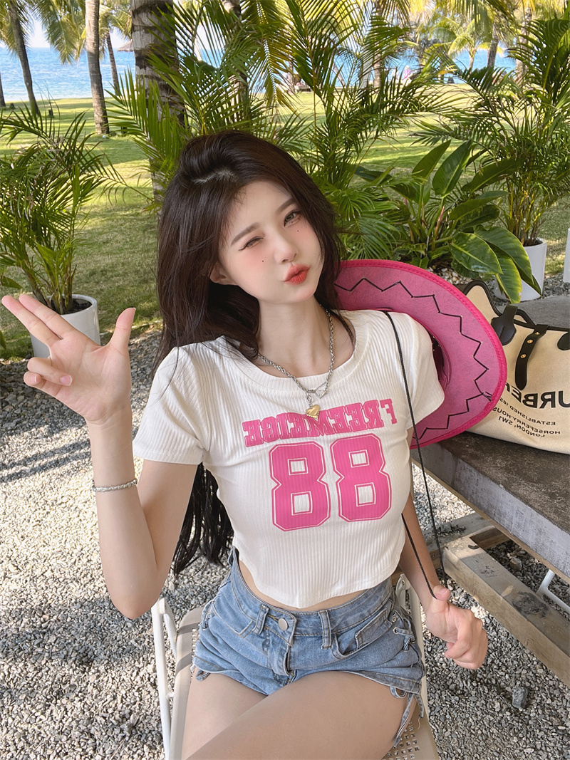 Irregular short T-shirt Korean style tops for women