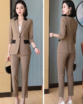 Overalls splice green business suit 2pcs set for women
