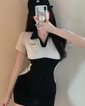 Black-white split T-back package hip high waist dress
