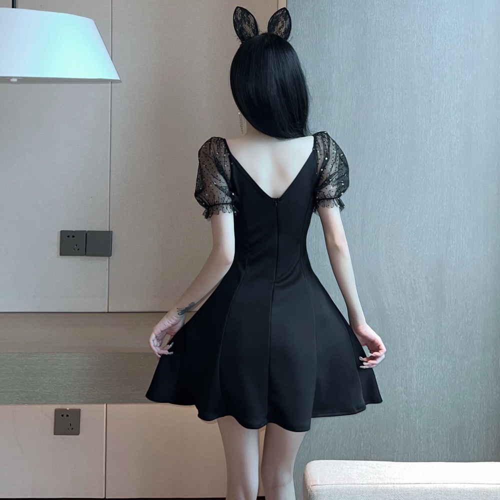 Fashion sexy slim splice low-cut dress