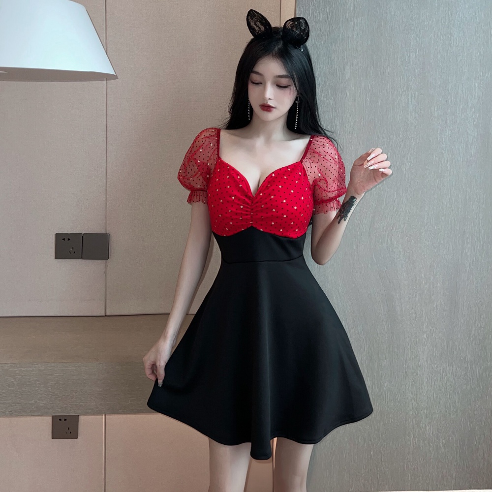 Fashion sexy slim splice low-cut dress