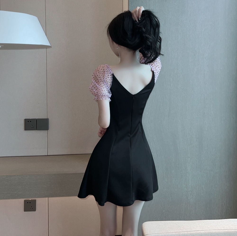 Fashion sexy slim splice low-cut dress