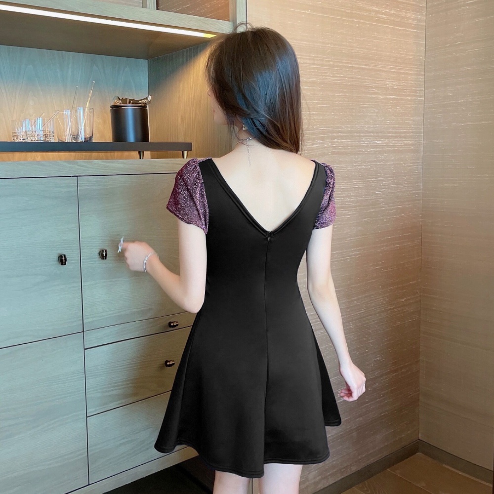 Splice hollow sexy short sleeve dress