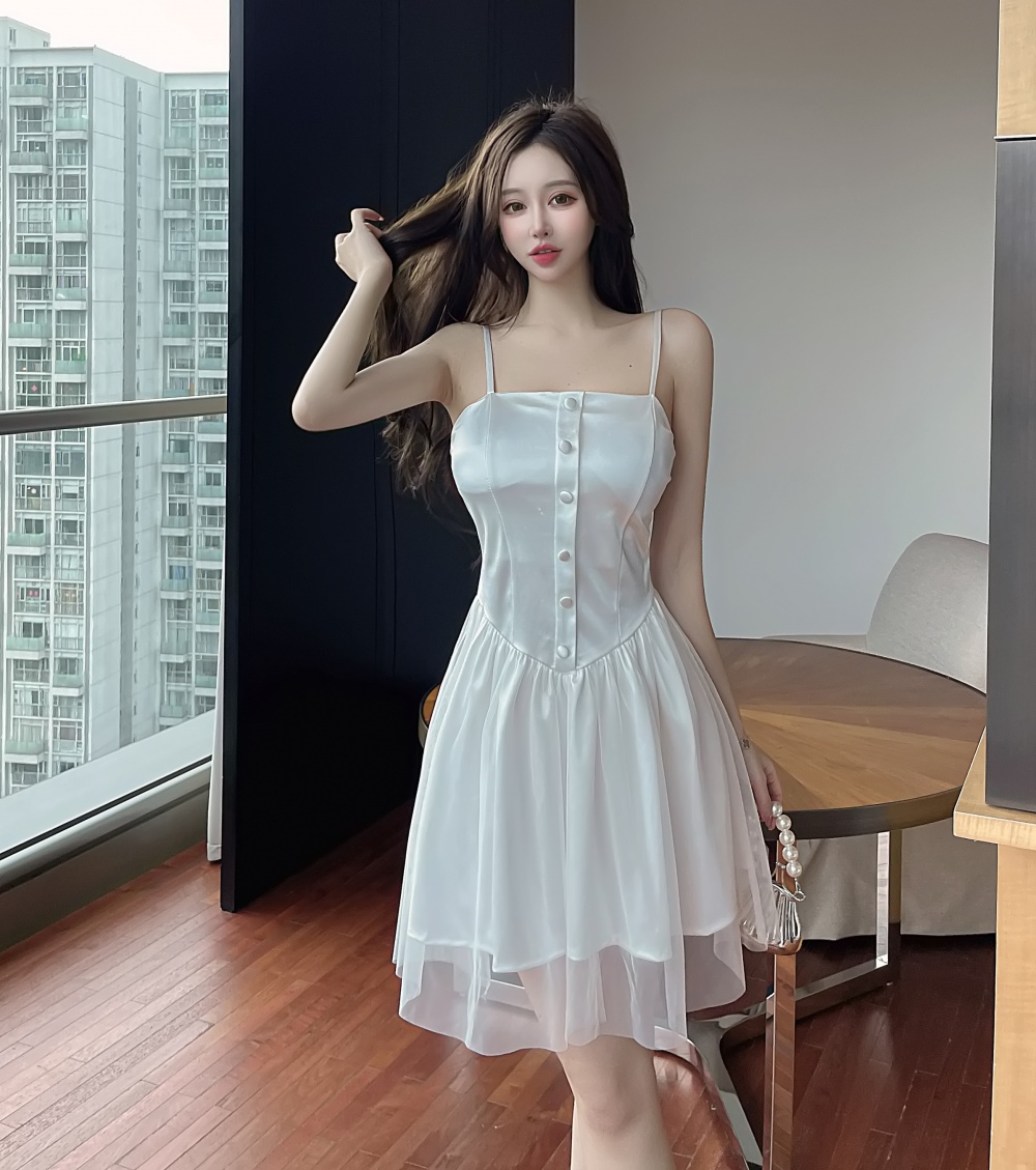 Sexy satin temperament flat shoulder beautiful dress