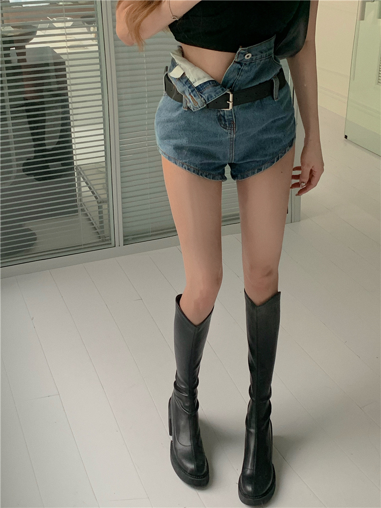 Spicegirl with belt flanging jeans slim summer shorts