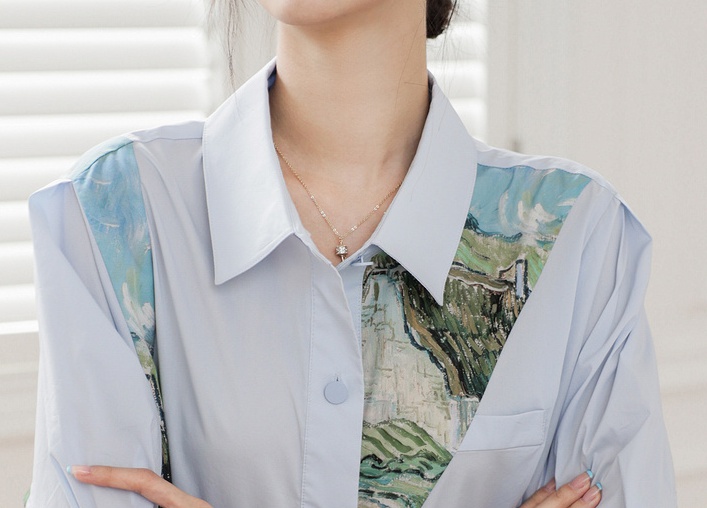 Summer blue tops short sleeve shirt for women