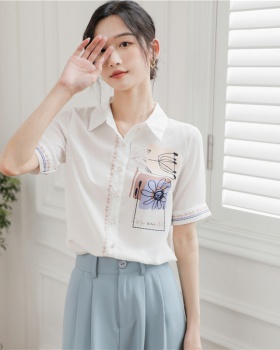 Summer fashion printing tops short sleeve white shirt