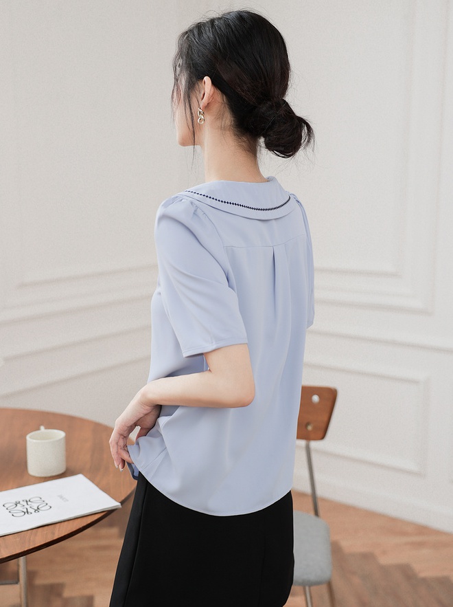 Embroidery chiffon shirt short sleeve tops for women