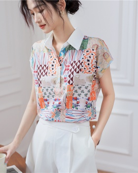 Sleeveless summer tops printing slim shirt for women
