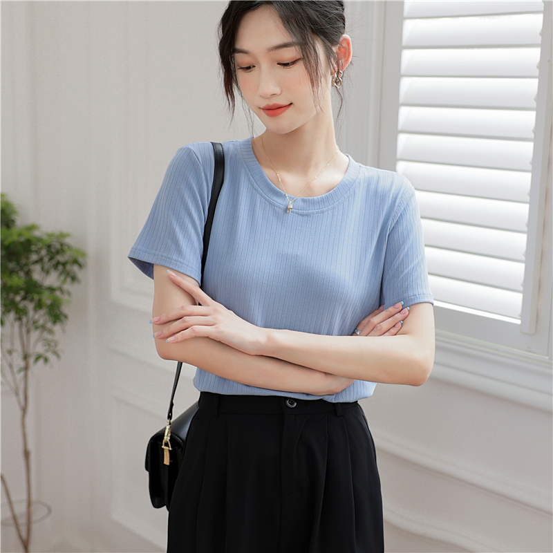 Ice silk summer short sleeve tops loose knitted bottoming shirt