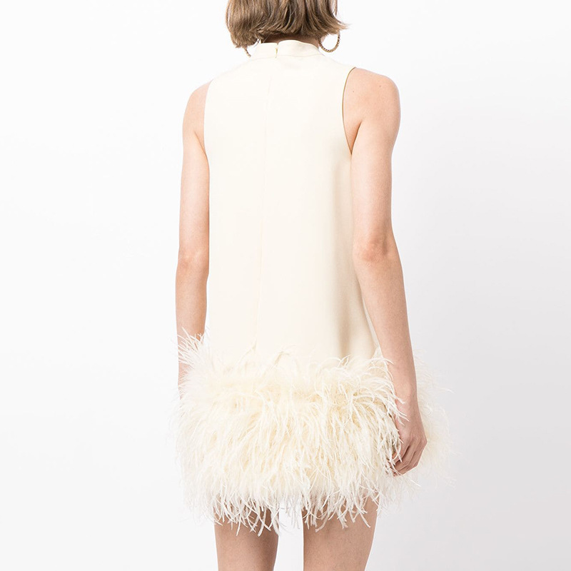 Straight ostrich hair pure T-back sleeveless summer dress