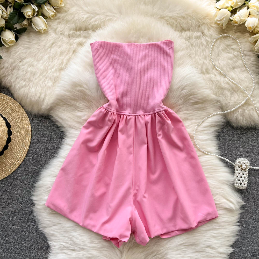 Sweet slim pure jumpsuit conjoined simple shorts for women