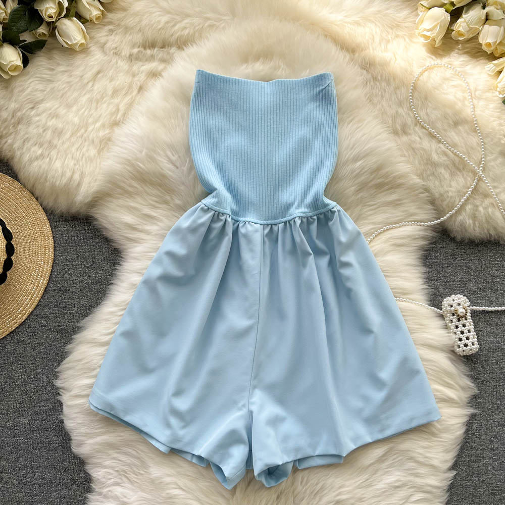 Sweet slim pure jumpsuit conjoined simple shorts for women