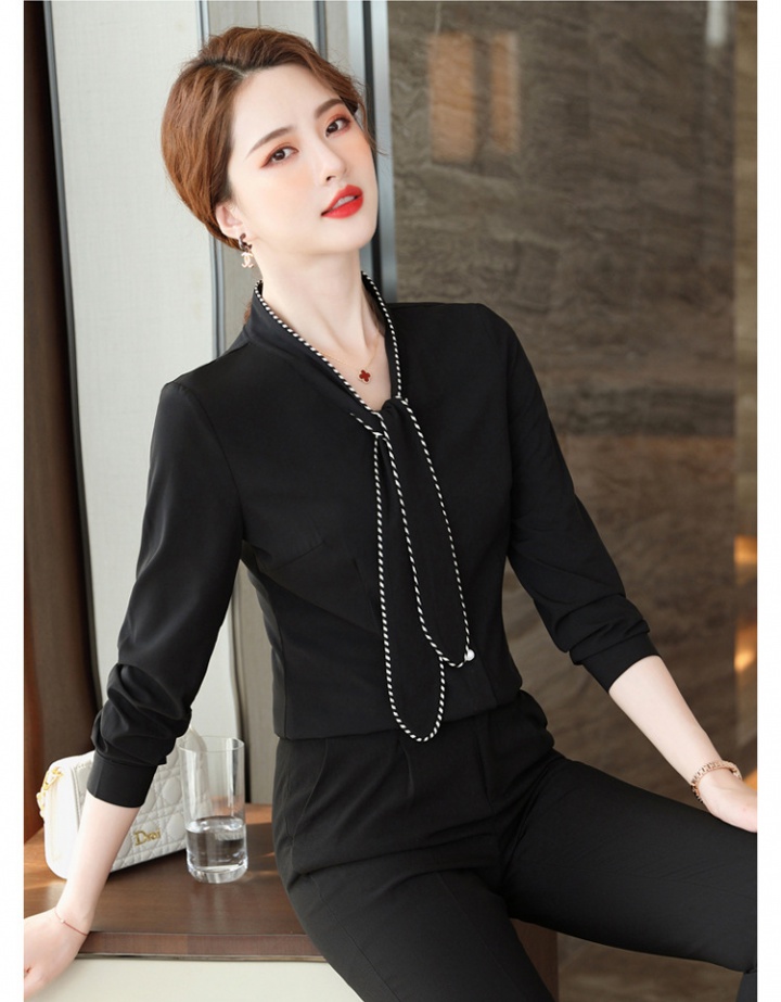 Long sleeve bow shirt Casual white work clothing