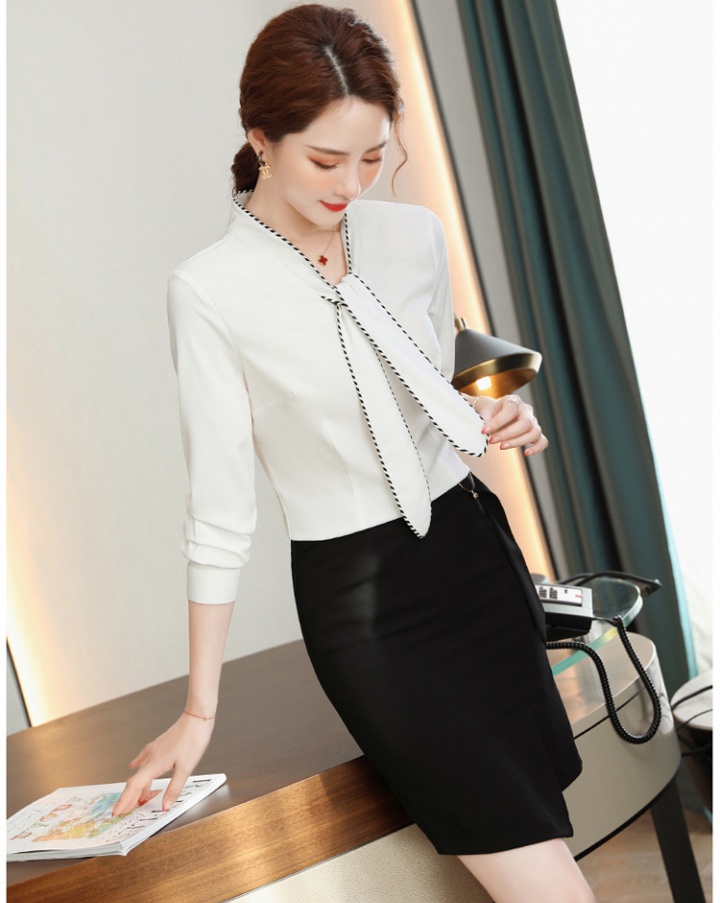 Long sleeve bow shirt Casual white work clothing