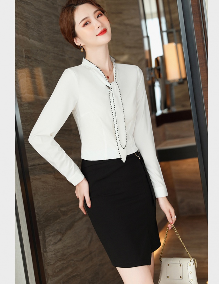 Long sleeve bow shirt Casual white work clothing