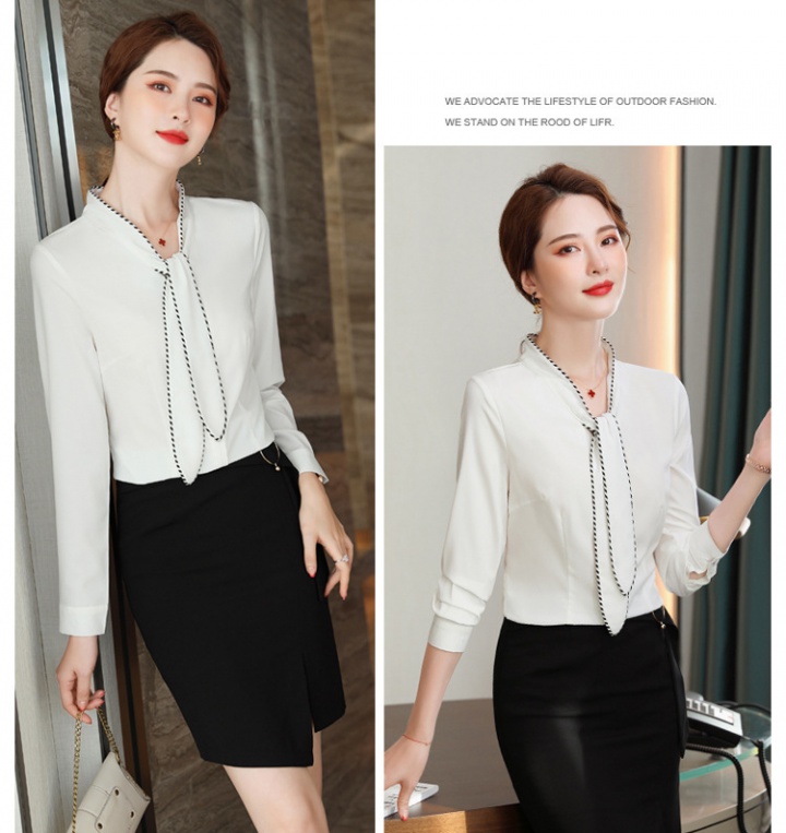 Long sleeve bow shirt Casual white work clothing