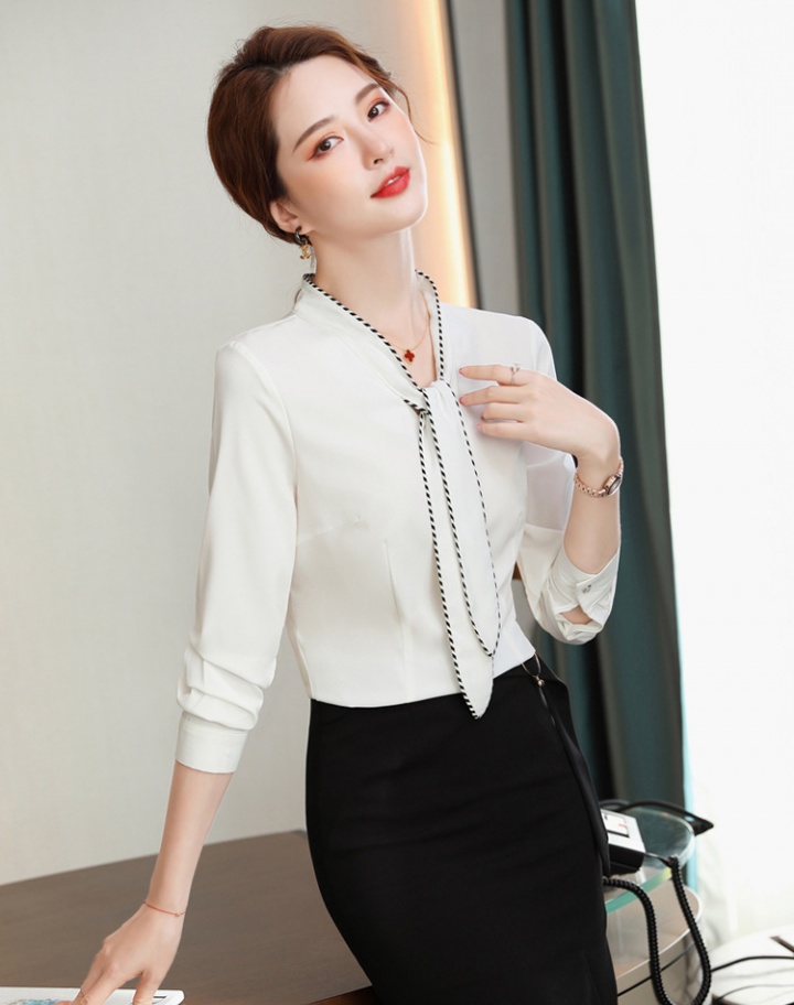 Long sleeve bow shirt Casual white work clothing