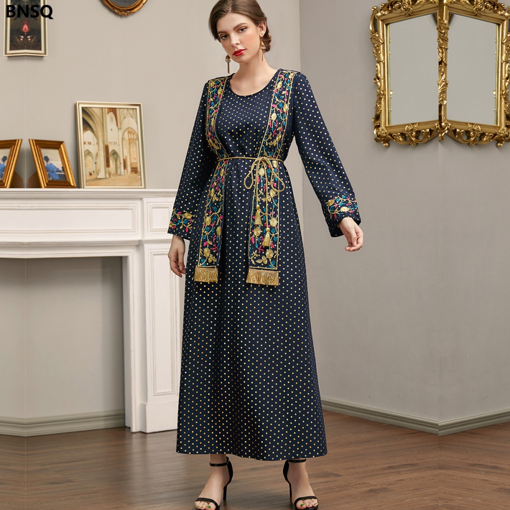 Tassels long sleeve fashion city polka dot dress for women