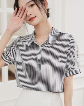 Vertical stripes summer tops splice shirt for women