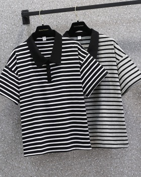 Korean style stripe short sleeve large yard fat summer T-shirt