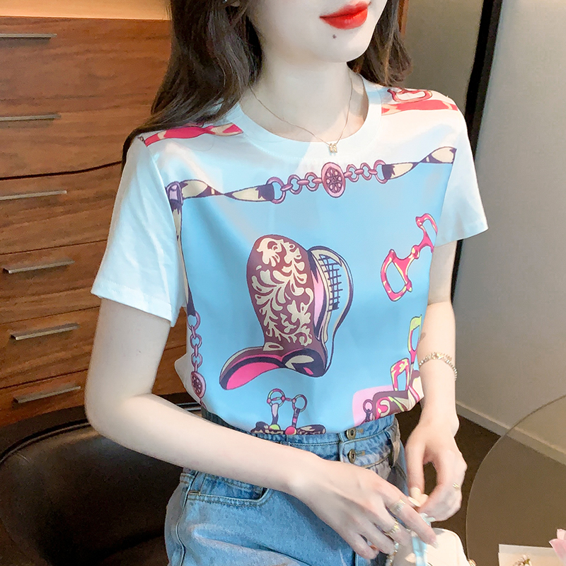 Slim personality pattern loose bottoming T-shirt for women