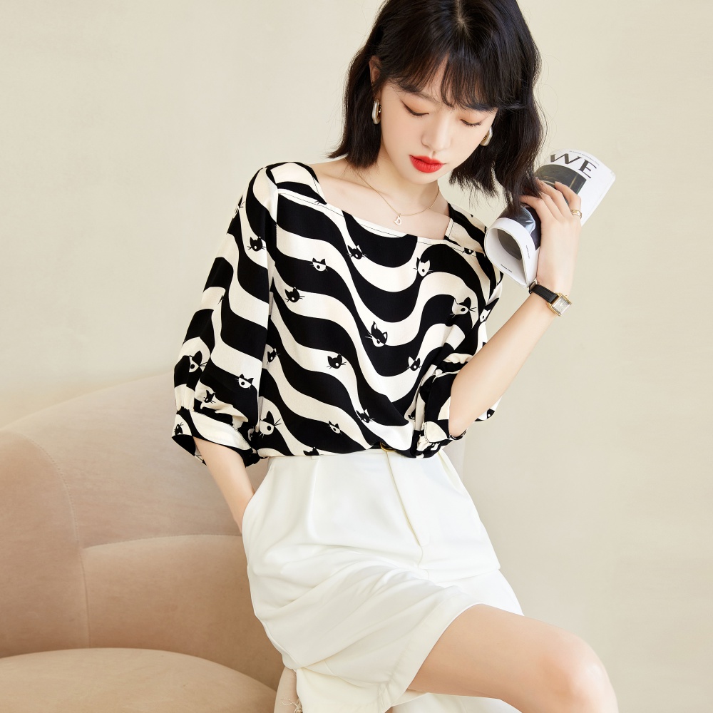 Cover belly square collar small shirt for women