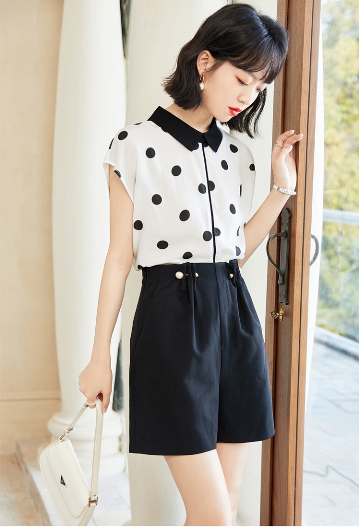 Simple polka dot chiffon all-match shirt for women