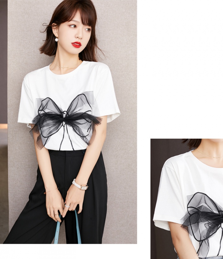 Short sleeve summer T-shirt printing bow tops