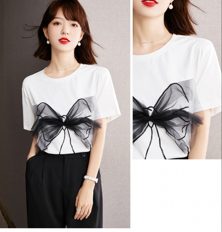 Short sleeve summer T-shirt printing bow tops