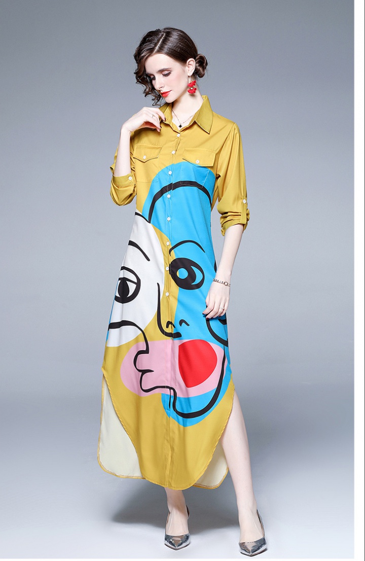 Fashion printing shirt temperament face long dress