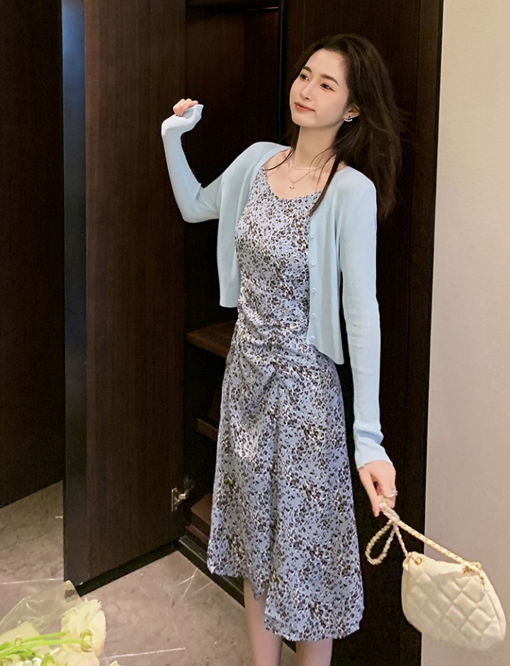 Korean style summer dress all-match cardigan 2pcs set