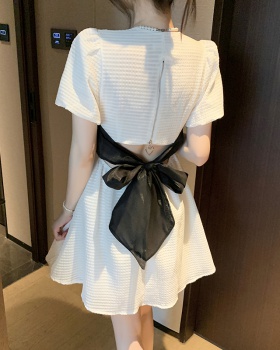 All-match Korean style short sleeve puff sleeve dress for women