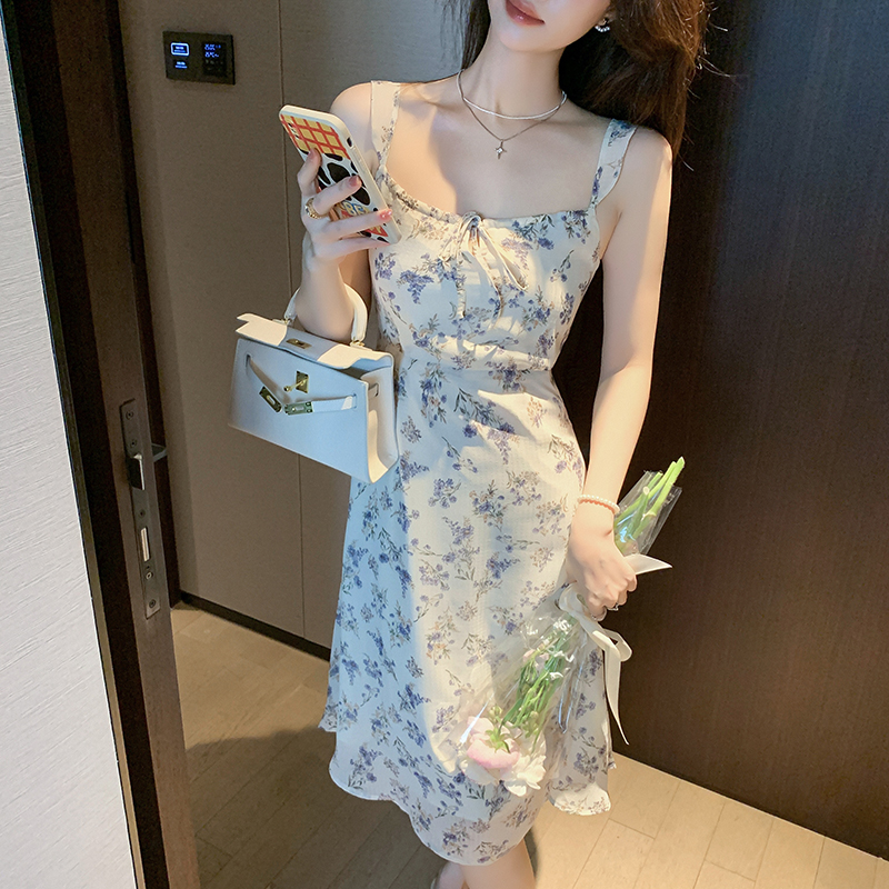 Sling summer floral retro France style dress for women