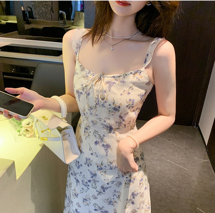 Sling summer floral retro France style dress for women